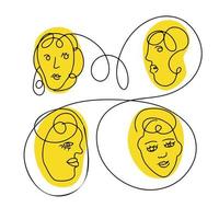 Abstract portraits of people. Modern faces in one solid line, hand drawn. Simple minimalist forms. The concept of complex psychological relationships between people vector