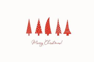 tarjeta de felicitación de navidad con árboles de navidad estilizados rojos estilizados. carteles vectoriales dibujados a mano