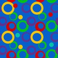 WebSeamless pattern of geometric shapes, circles of different sizes in bright rainbow colors vector