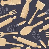 Seamless pattern of wooden kitchen tools for cooking vector