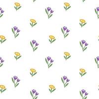 Spring or summer botanical seamless pattern. Stylized flowers, tulips and peonies in a clearing. The concept of ecology and conservation. vector