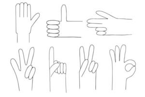 A set of hand gestures. Palm outline with fingers. Sketch vector illustration