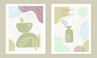 Set of stylish vector templates in pastel colors. Posters with natural abstract shapes. The concept of balance, harmony and ecology.