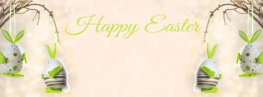 Easter background. Happy easter eggs on nest. Easter eggs. Multi-colored Easter eggs. Easter. Banner. Copy space photo