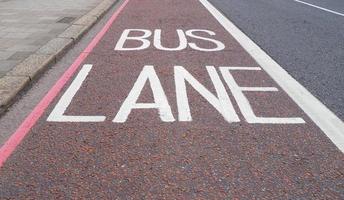 Bus lane traffic signs on asphalt photo