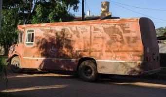 Buenos Aires, Argentina, 2019. Old and rusty bus, working photo