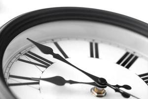 Macro view of hands of wall clock. photo