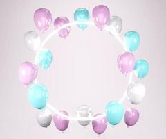 3D Rendering pink blue balloon floating with light and space for text on background concept of gender reveal, wedding, birthday, party invitation card template. photo