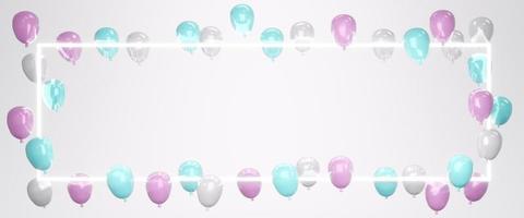 3D Rendering pink blue balloon floating with light and space for text on background concept of gender reveal, wedding, birthday, party invitation card template. photo