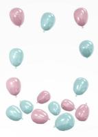 3D rendering of realistic blue and pink balloons with empty space for text. Background for birthday, anniversary, wedding, holiday congratulation banners. Festive template for social media. 3D render. photo