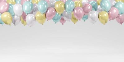 3D Rendering concept of balloon background. Colorful pastel balloons floating on white background room studio. 3D render. 3D illustration. Minimal idea creative concept. photo