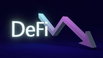 3D Rendering concept of Crypto scam, Decentralized finance, cryptocurrency text Defi with an arrow pointing down on background. 3D render. 3D illustration. photo