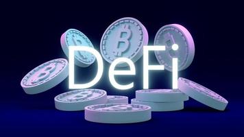 Texto de criptomoneda de representación 3d defi con moneda b como referencia a blockchain en el concepto de fondo de finanzas descentralizadas. procesamiento 3d ilustración 3d foto