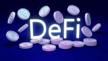 3D Rendering cryptocurrency text Defi with B as referring to bitcoin blockchain on background concept of Decentralized finance. 3D render. 3D illustration. photo