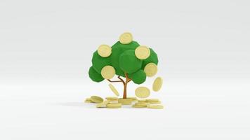 3D Rendering concept of Money investment. stack of coins and a money tree isolated on white background. 3D Render. photo