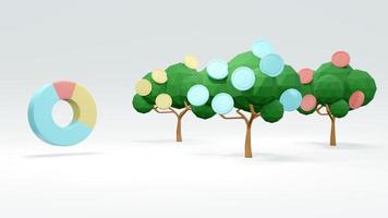 3D Rendering concept of Money investment. money trees with coins and a pie chart on white background. 3D Render. photo