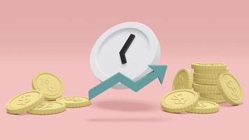 3D Rendering concept of time and investment. pile of coins with an arrow pointing up to a bigger pile of coins. 3D Render photo