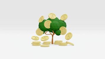 3D Rendering concept of money cryptocurrency. Bitcoin coins on money tree on background. 3D Render. 3d illustration. Minimal idea style. photo