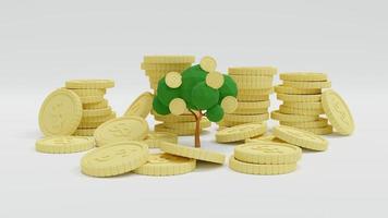 3D Rendering concept of Money investment. stack of coins and a money tree on white background. 3D Render. photo