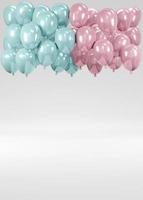 3D Rendering concept of gender reveal balloon background. Realistic pastel blue and pink balloons floating on white background room studio. 3D render. 3D illustration. Minimal idea creative concept. photo