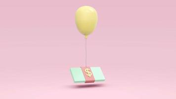 3D Rendering concept of financial inflation. a balloon taking a pack of dollar bill up on the air on background. 3D render. 3D illustration. Pastel theme. Minimalism. photo