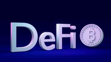 3D Rendering cryptocurrency text Defi with B as referring to bitcoin blockchain on background concept of Decentralized finance. 3D render. 3D illustration. photo