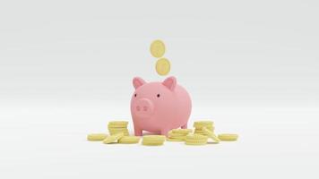 3D Rendering concept of Money saving. tack of coins and a piggy bank isolated on white background. 3D Render. photo