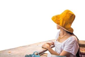 Woman and food is white background photo