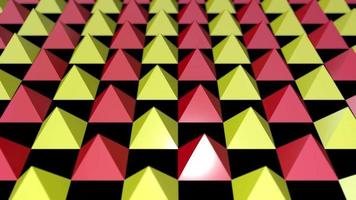 forma de pirâmide geométrica vermelha e amarela girando e movendo o fundo