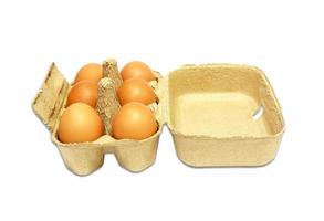 los huevos marrones en caja de huevos foto