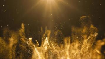 Gold color digital particles wave flow abstract technology background concept photo