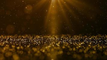 Gold color digital particles wave flow and light flare. abstract technology background concept