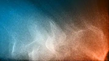 Abstract blue and orange color digital particles wave flow with dust background photo