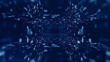 Digital tunnel of cyberspace moving forward with particles and digital data network connections future background concept. photo