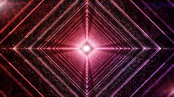 Square digital tunnel of cyberspace with particles and lighting abstract background concept. photo
