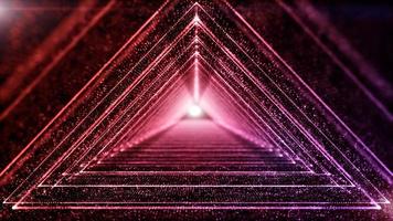 Triangle digital tunnel of cyberspace with particles and lighting abstract background concept. photo