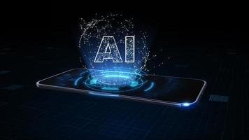 teléfono inteligente de conexión a Internet de alta velocidad 5g de Internet de las cosas iot, inteligencia artificial ai, concepto de minería de datos, concepto de conexión de red de datos digitales de tecnología. representación 3d foto