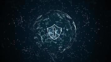 Shield icon on secure global network, Cyber security and information network protection, Future technology network for business and internet marketing, Digital abstract background.