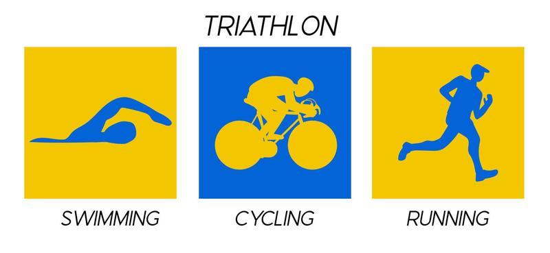 Triathlon. Silhouettes of athletes. Competition in swimming, cycling and running.