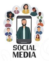 Social media design. Chat and video call communication in messengers. Mobile applications and internet technology vector