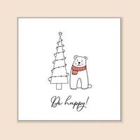 Greeting template with a cute Teddy Bear and a stylized Christmas tree vector