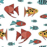 Seamless pattern with various abstract fish. Underwater sea world. vector