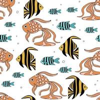 Seamless pattern with various abstract fish. Underwater sea world. vector