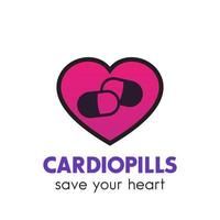 Heart pills logo template, pharmacy, medicine sign vector