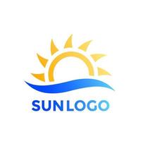 elemento de logotipo de vector de sol y onda