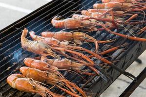 Grilled prawns on the grill photo
