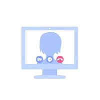 Video call, conference icon with girl on screen vector