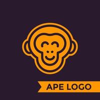 ape, chimp logo element, linear style vector