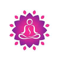 plantilla de logotipo de yoga, hombre meditando en posición de loto, forma de flor abstracta vector