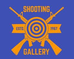 logotipo de la galería de tiro, estampado de camisetas con rifles de asalto y objetivo vector